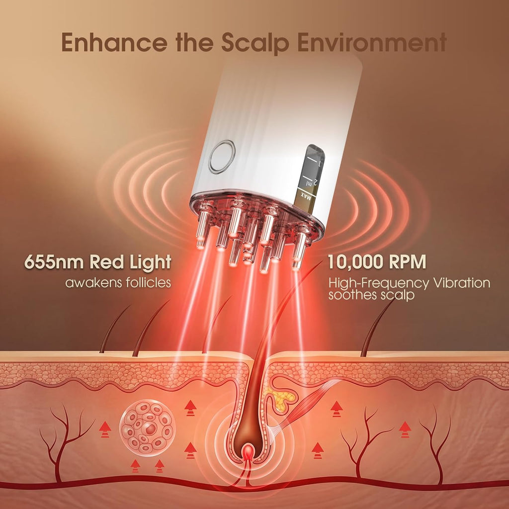 Renergy Electric Hair Oil Applicator for Scalp, Red Light Therapy Direct Brush with Vibration & Microcurrent, Minoxidil Applicator Tool, Serum Dispenser, Electric Scalp Massager Comb for Hair Growth
