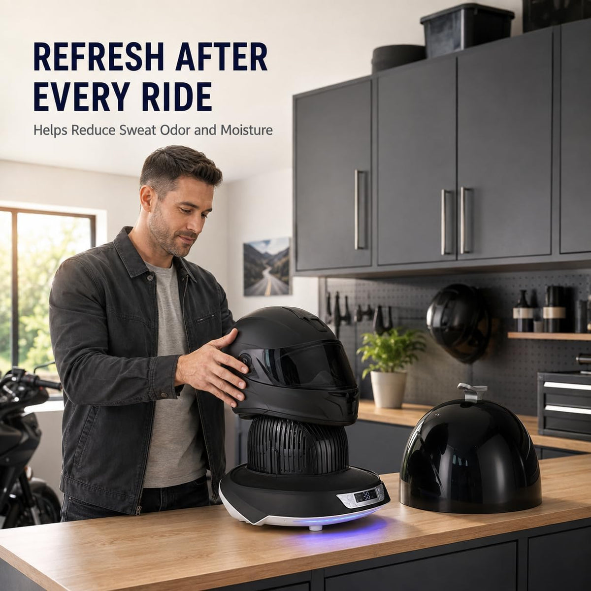 Renergy Cap Care Machine, All-in-One Cap Steamer, Dryer, Shaper and Wrinkle Smoother, Helmet & Hat Washer Cage with 3-Color Lighting, Keep Hat/Cap Clean and Shaped, Dark