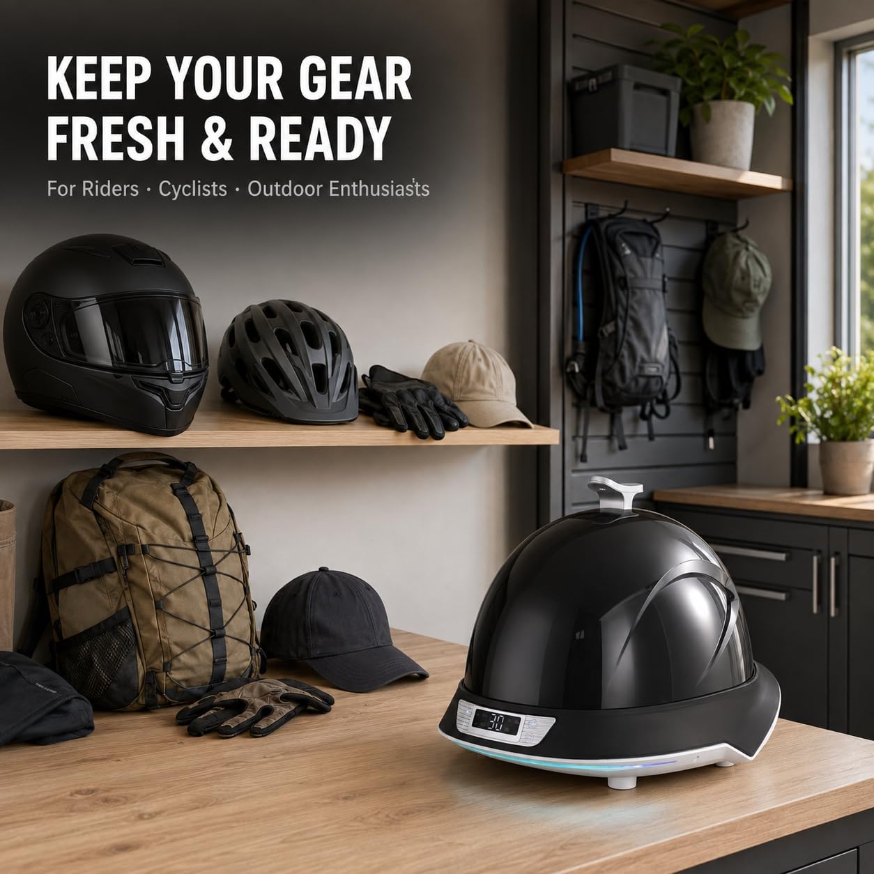 Renergy Cap Care Machine, All-in-One Cap Steamer, Dryer, Shaper and Wrinkle Smoother, Helmet & Hat Washer Cage with 3-Color Lighting, Keep Hat/Cap Clean and Shaped, Dark