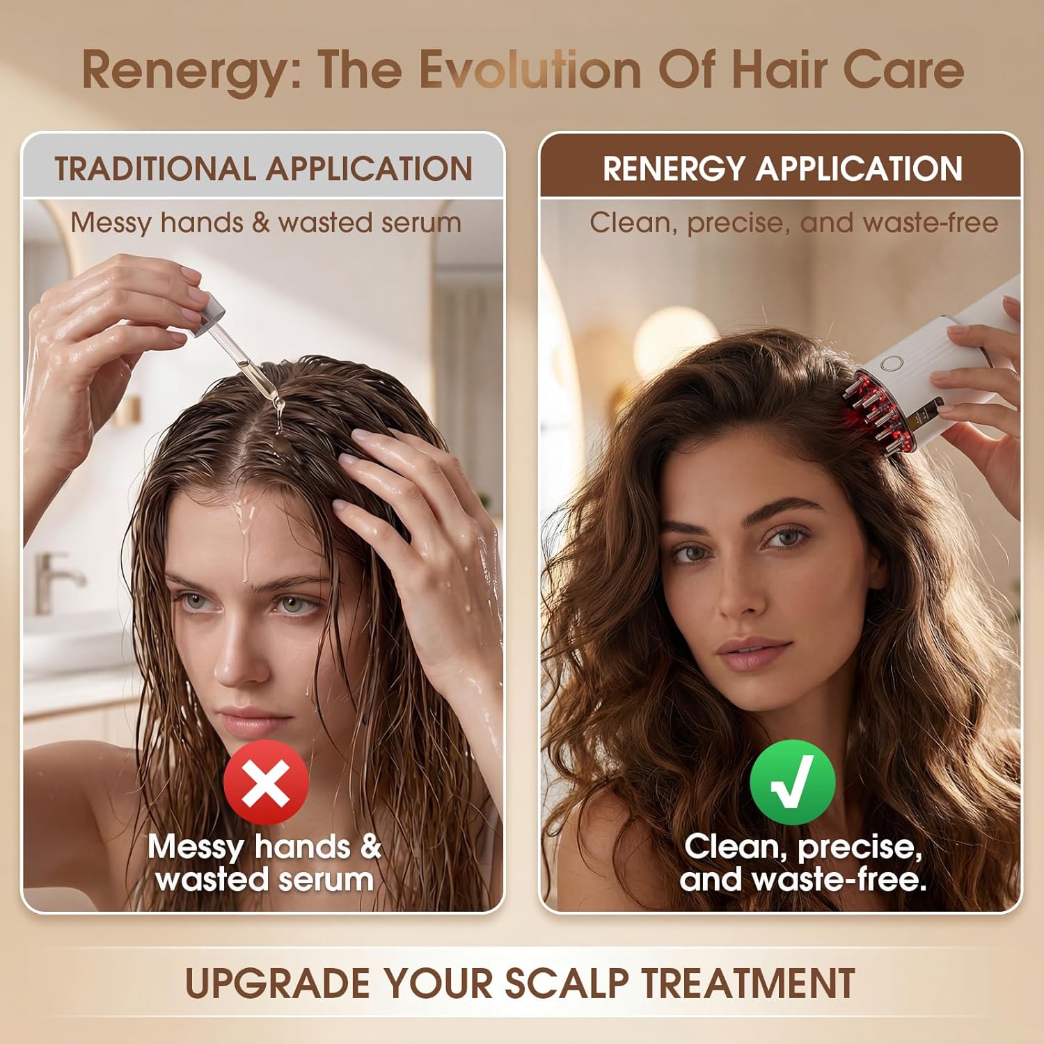 Renergy Electric Hair Oil Applicator for Scalp, Red Light Therapy Direct Brush with Vibration & Microcurrent, Minoxidil Applicator Tool, Serum Dispenser, Electric Scalp Massager Comb for Hair Growth